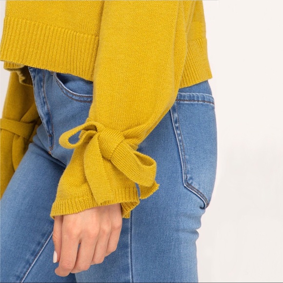 Mustard Bell Sleeve Knit Sweater, Sleeve Tie - Picture 5 of 9